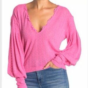 Free People Pink Sweater with Lace Detail
